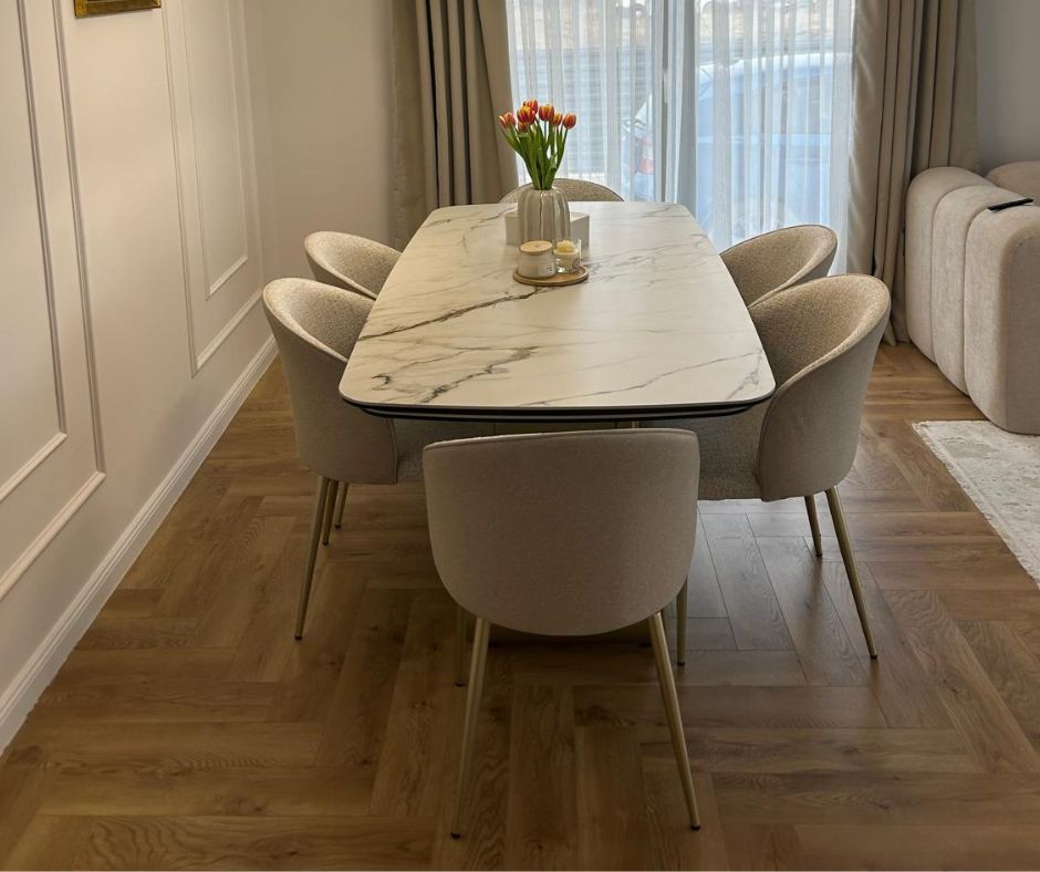 Masă ceramică Infinity extensibilă, picior metalic auriu - 14