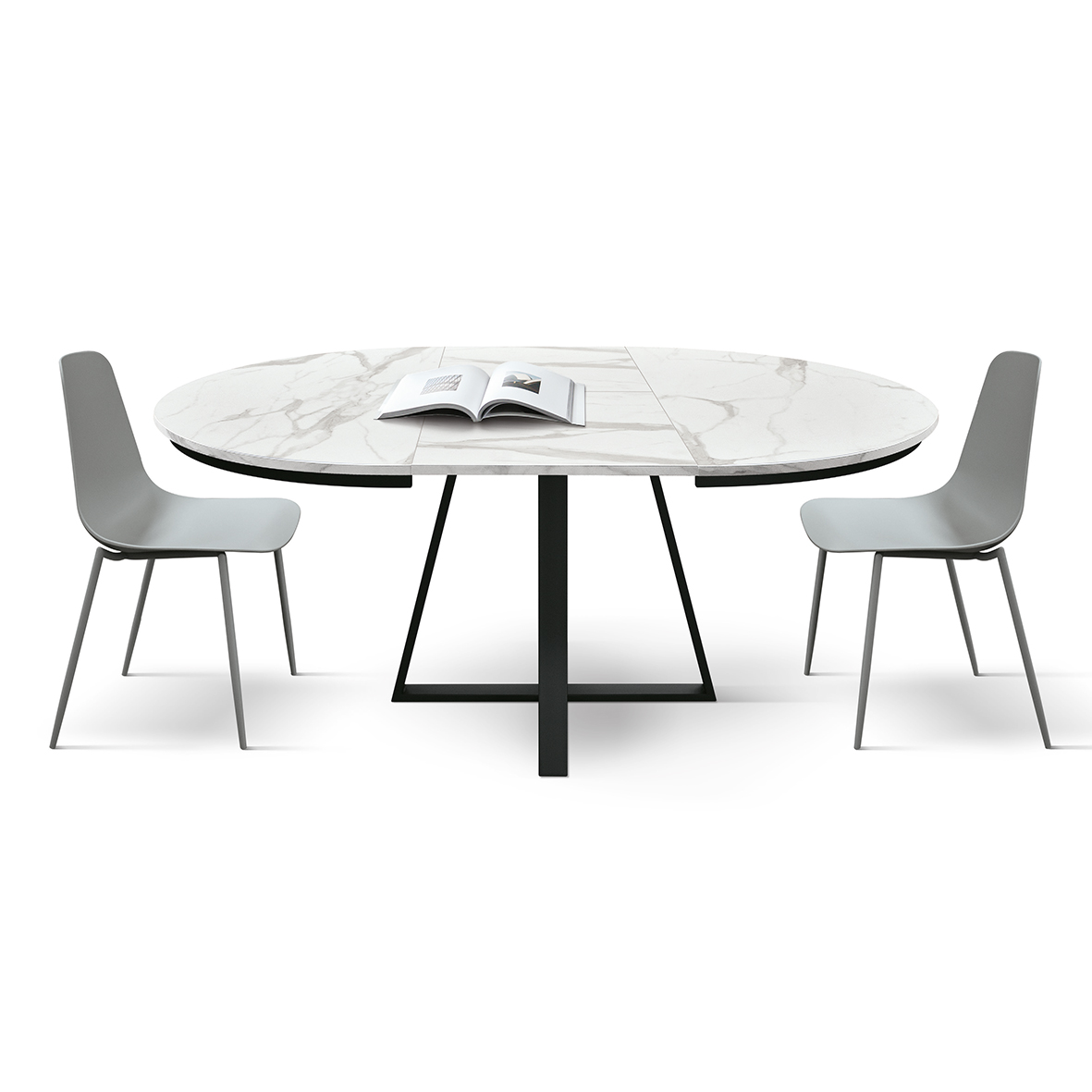 Masa rotunda extensibila Melania, blat Alb Marmorat Ø 120 cm - 11