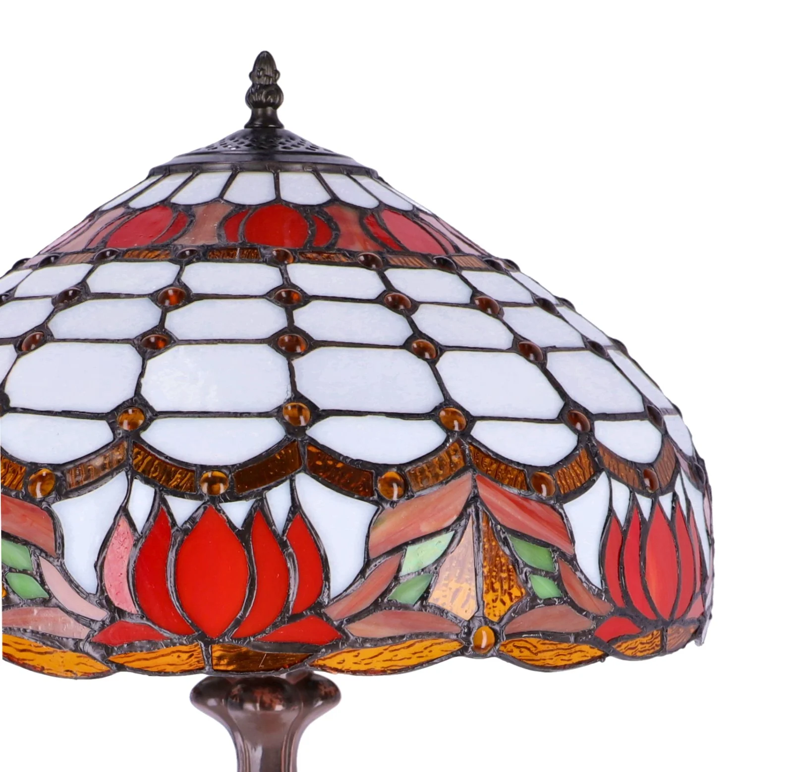 Lampa de masa Tiffany Red Lotus h 62 cm, abajur 40 cm - 4