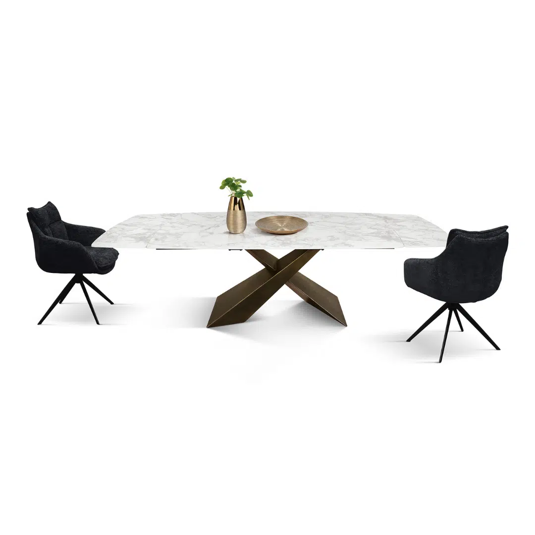 MIRABELLE -MASA BLAT ROTUNJIT CERAMICA ALB  EXTENSIBILA -PICIOR METALIC BRONZ 180 cm/ 90 cm - 5