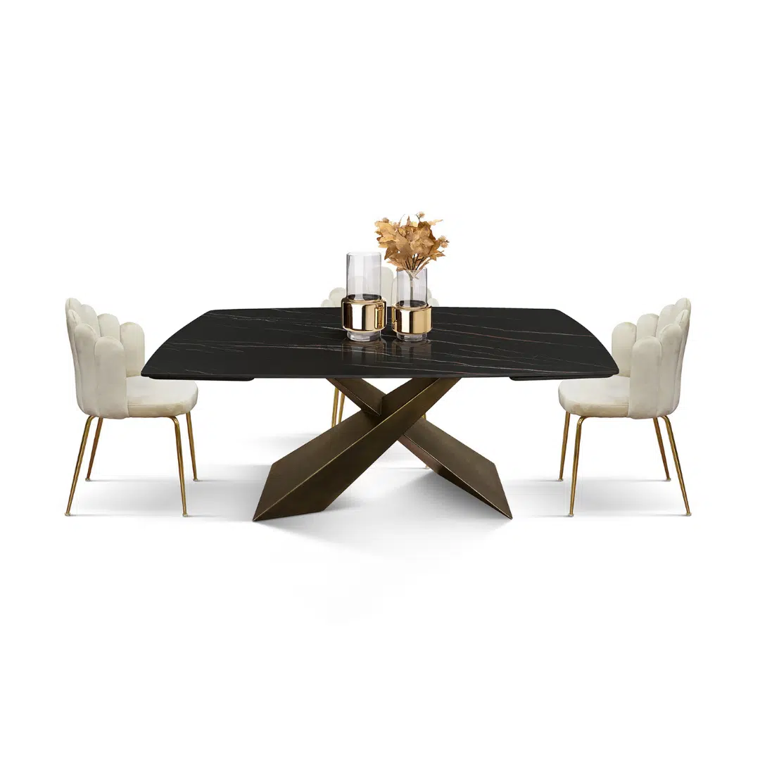 MIRABELLE-MASA BLAT ROTUNJIT CERAMICA NEGRU CU AURIU MAT EXTENSIBILA -PICIOR METALIC BRONZ 180 cm /90 cm - 2