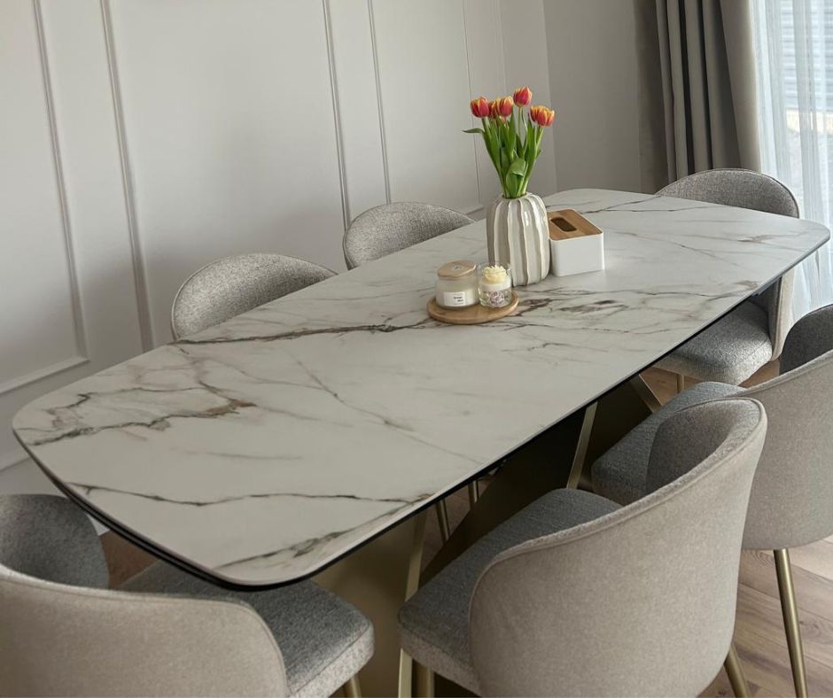 Masă ceramică Infinity extensibilă, picior metalic auriu - 15