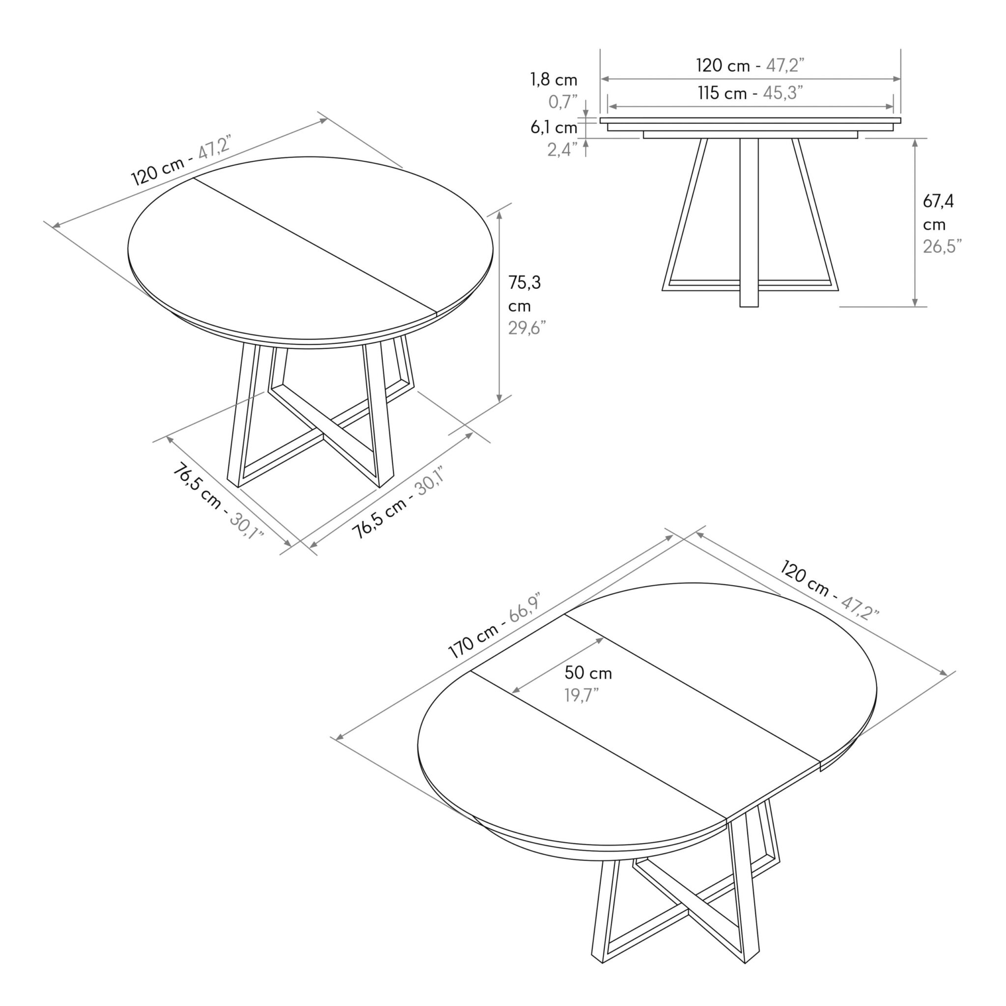 Masa rotunda extensibila Melania, blat Alb Marmorat Ø 120 cm - 2
