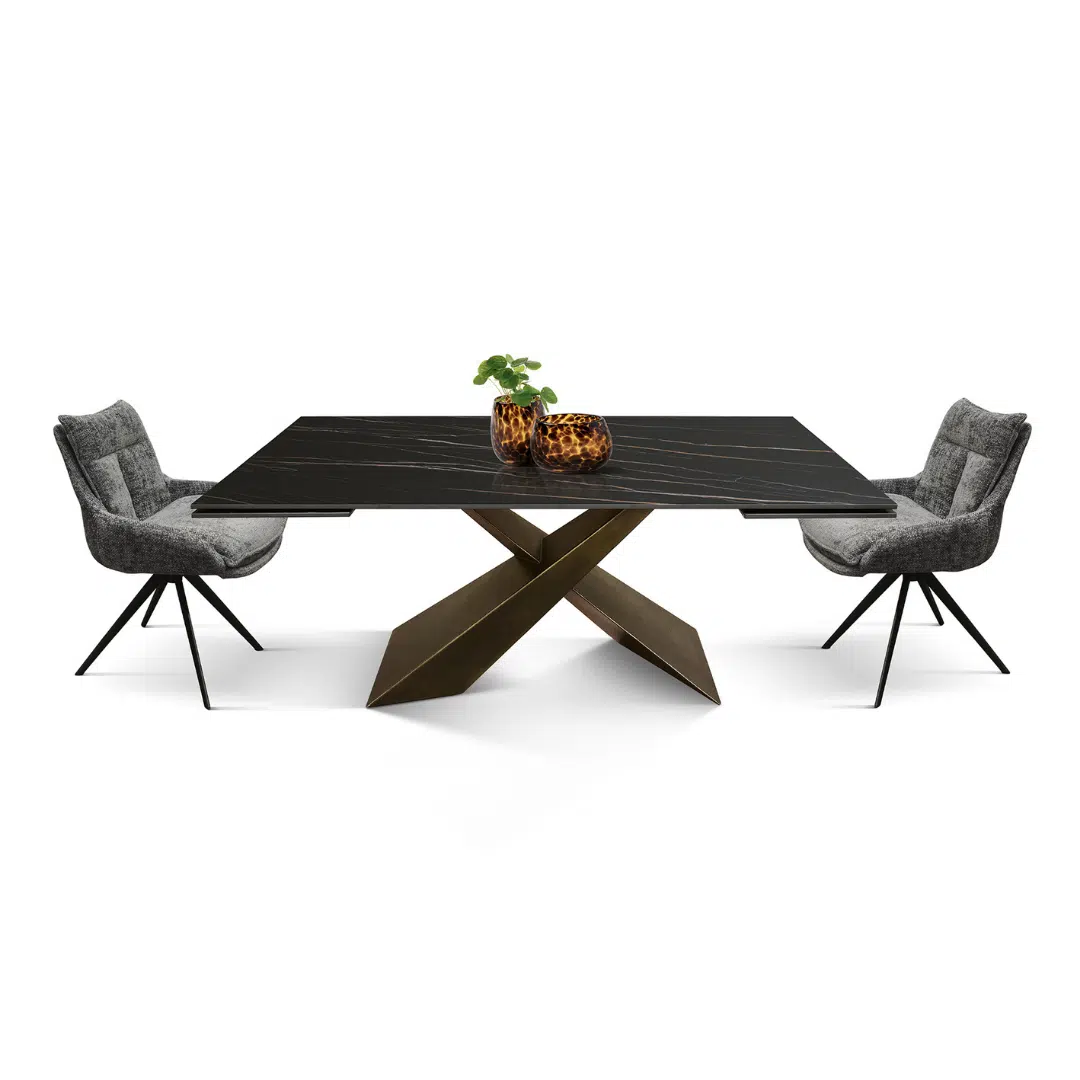 MIRABELLE -MASA BLAT DREPTUNGHIULAR NEGRU CU AURIU MAT EXTENSIBILA-PICIOR METALIC BRONZ 180 cm/ 90 cm - 4