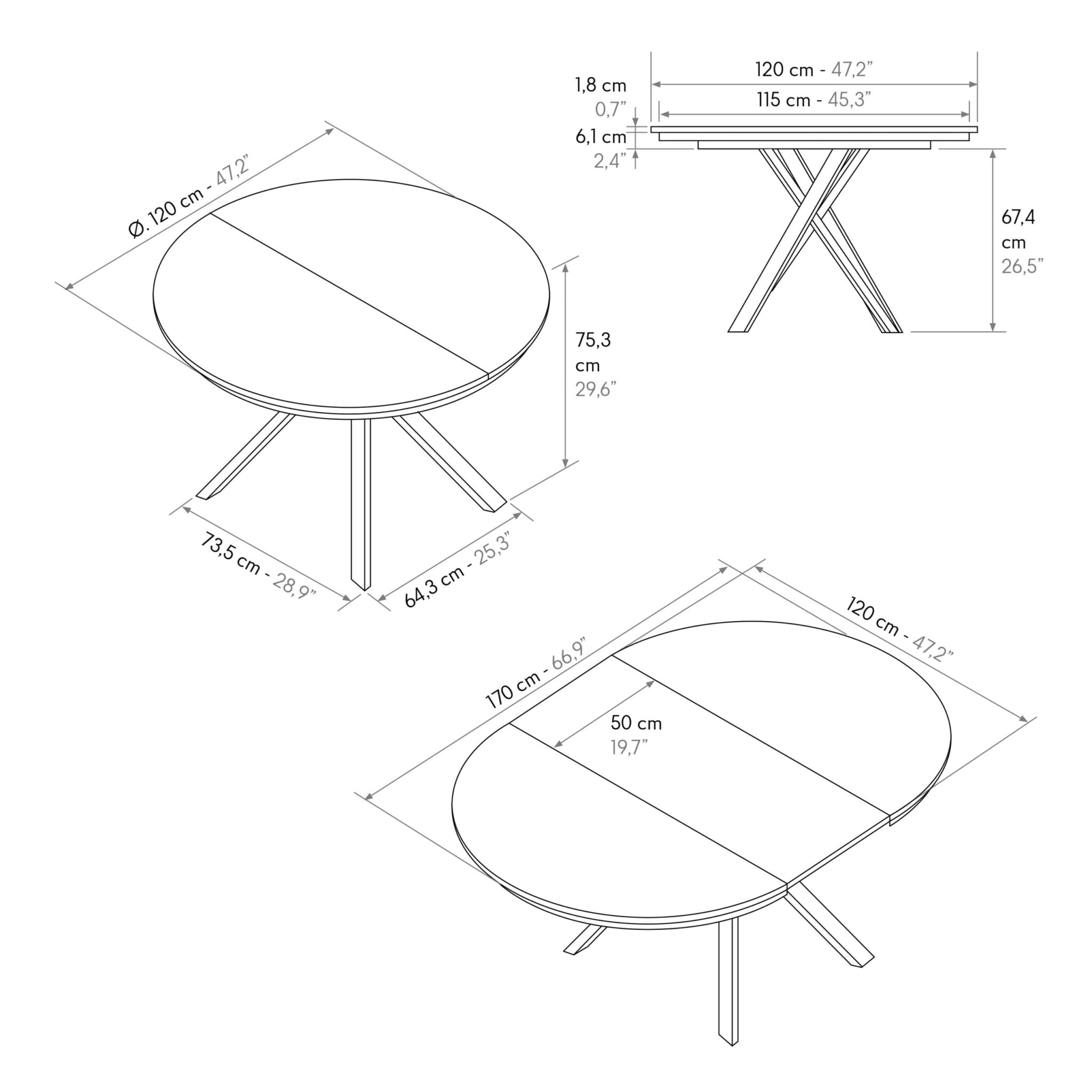 Masa rotunda extensibila Lila, blat Alb Marmorat Ø 120 cm - 3