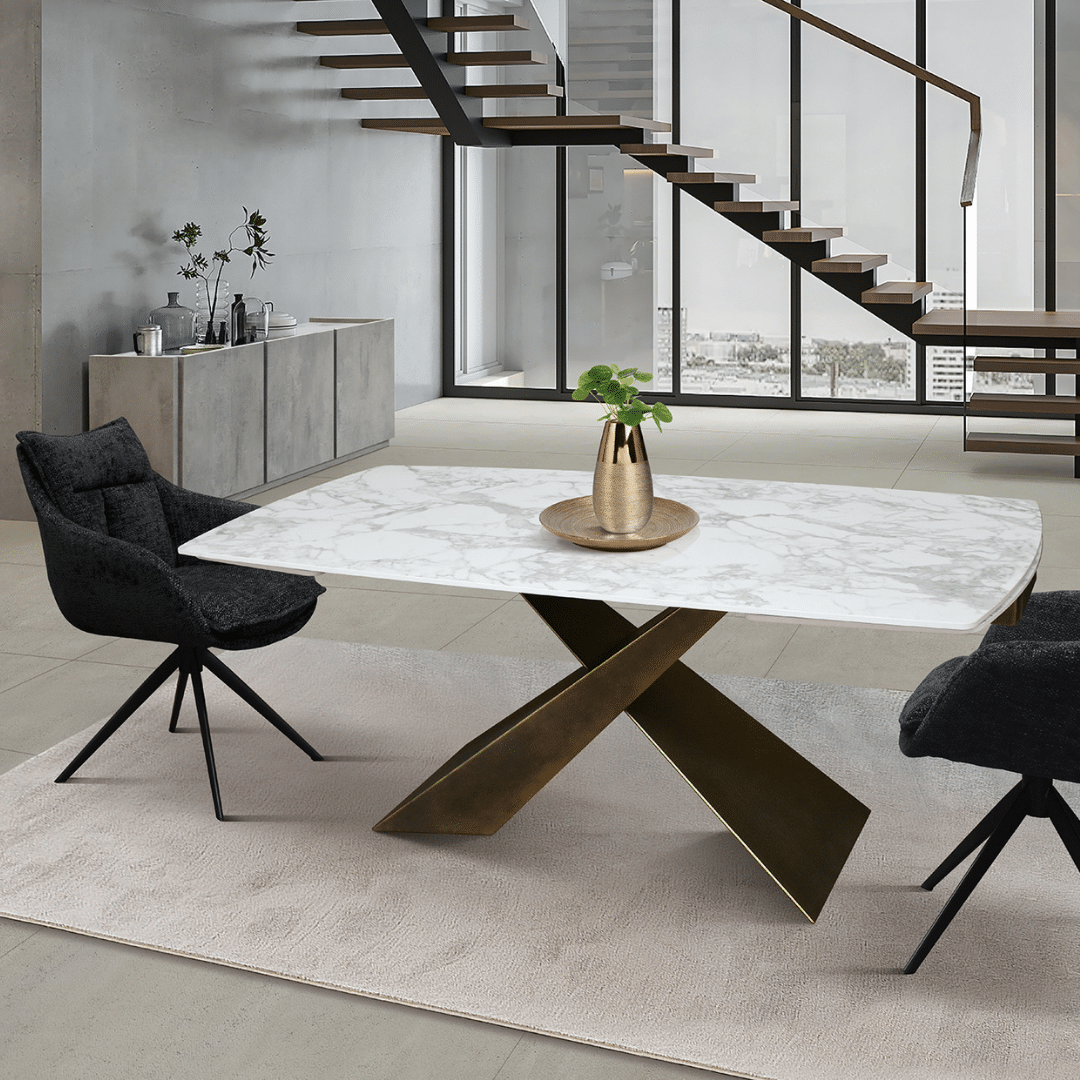 MIRABELLE -MASA BLAT ROTUNJIT CERAMICA ALB  EXTENSIBILA -PICIOR METALIC BRONZ 180 cm/ 90 cm - 9
