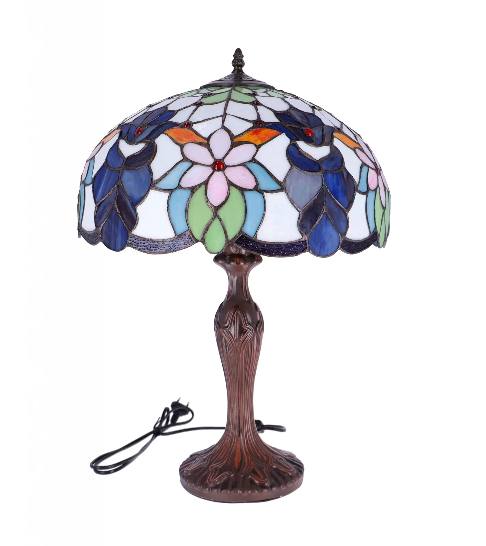Lampa de masa Tiffany Blueflower h 62 cm, abajur 40 cm