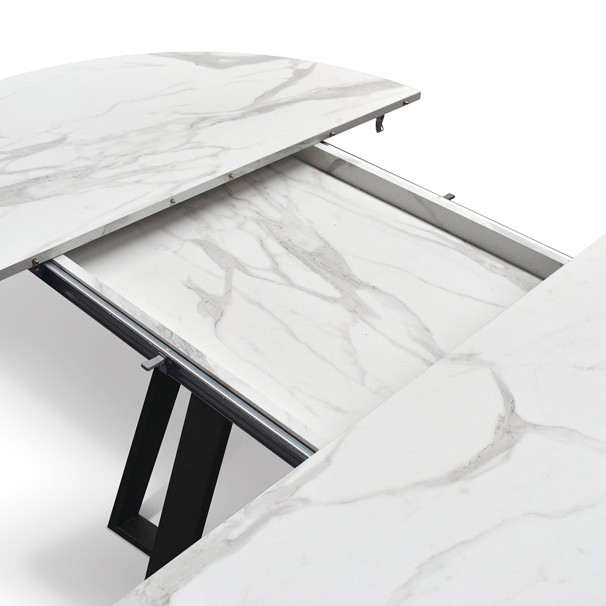 Masa rotunda extensibila Melania, blat Alb Marmorat Ø 120 cm - 6