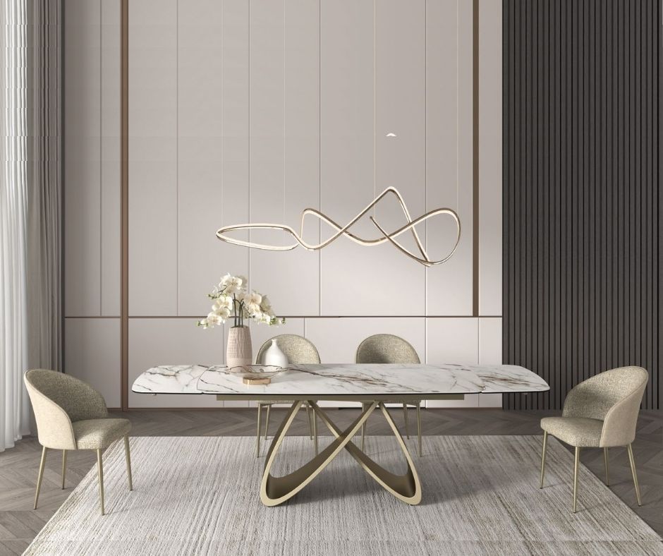 Masă ceramică Infinity extensibilă, picior metalic auriu - 17