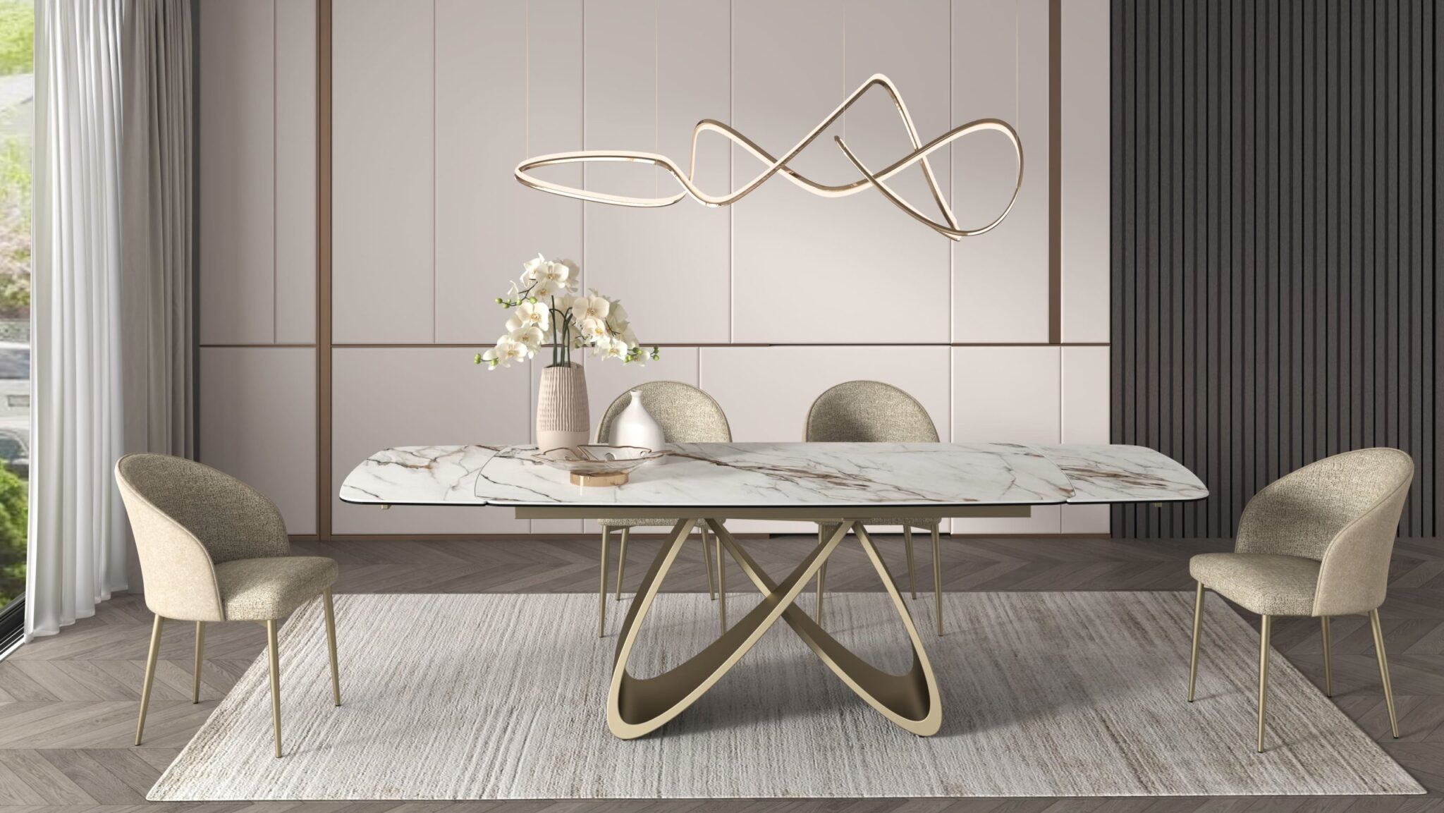 Masă ceramică Infinity extensibilă, picior metalic auriu - 13