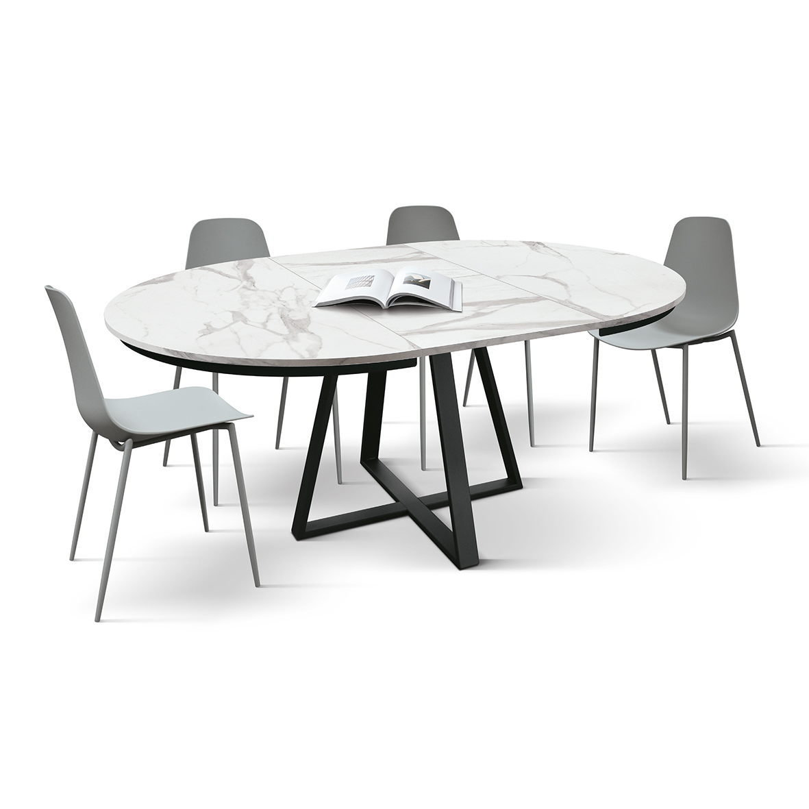 Masa rotunda extensibila Melania, blat Alb Marmorat Ø 120 cm - 9