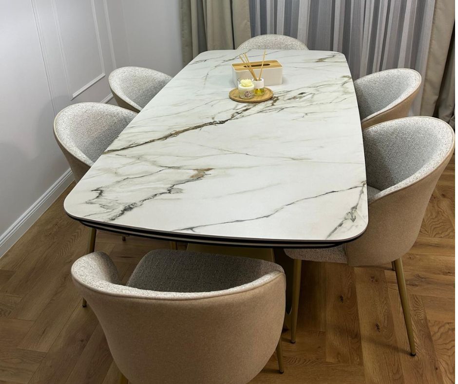 Masă ceramică Infinity extensibilă, picior metalic auriu - 16