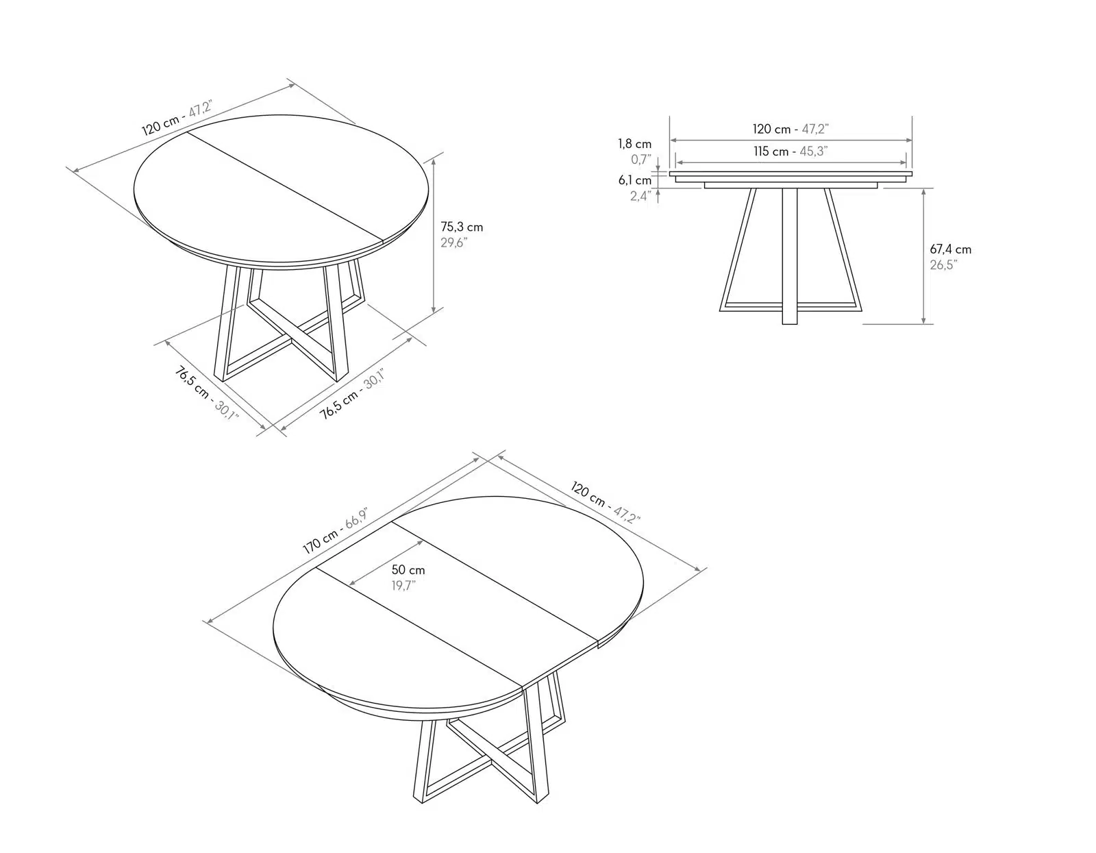 Masa Melania rotunda extensibila 120 cm - 3
