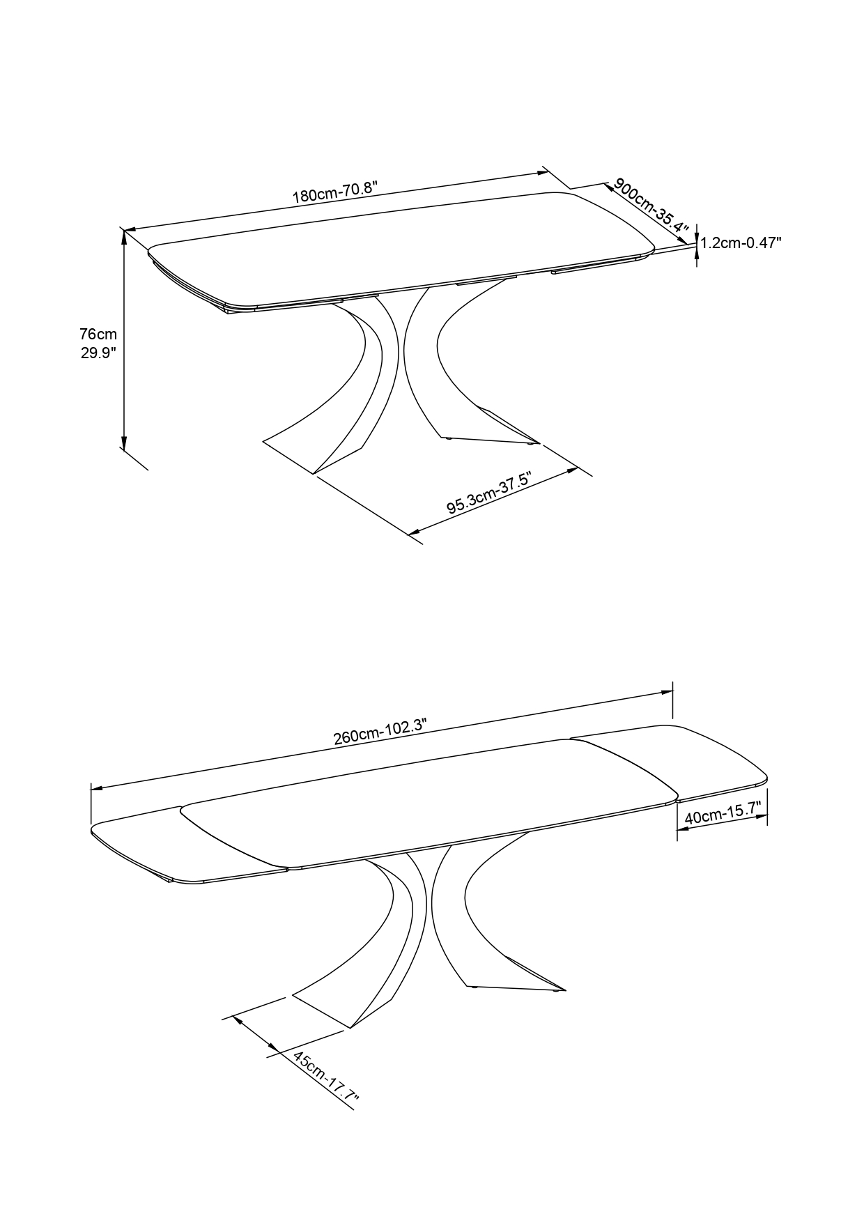 Masa ceramica extensibila Clepsydra 180 cm /90 cm / H 77 cm - 8
