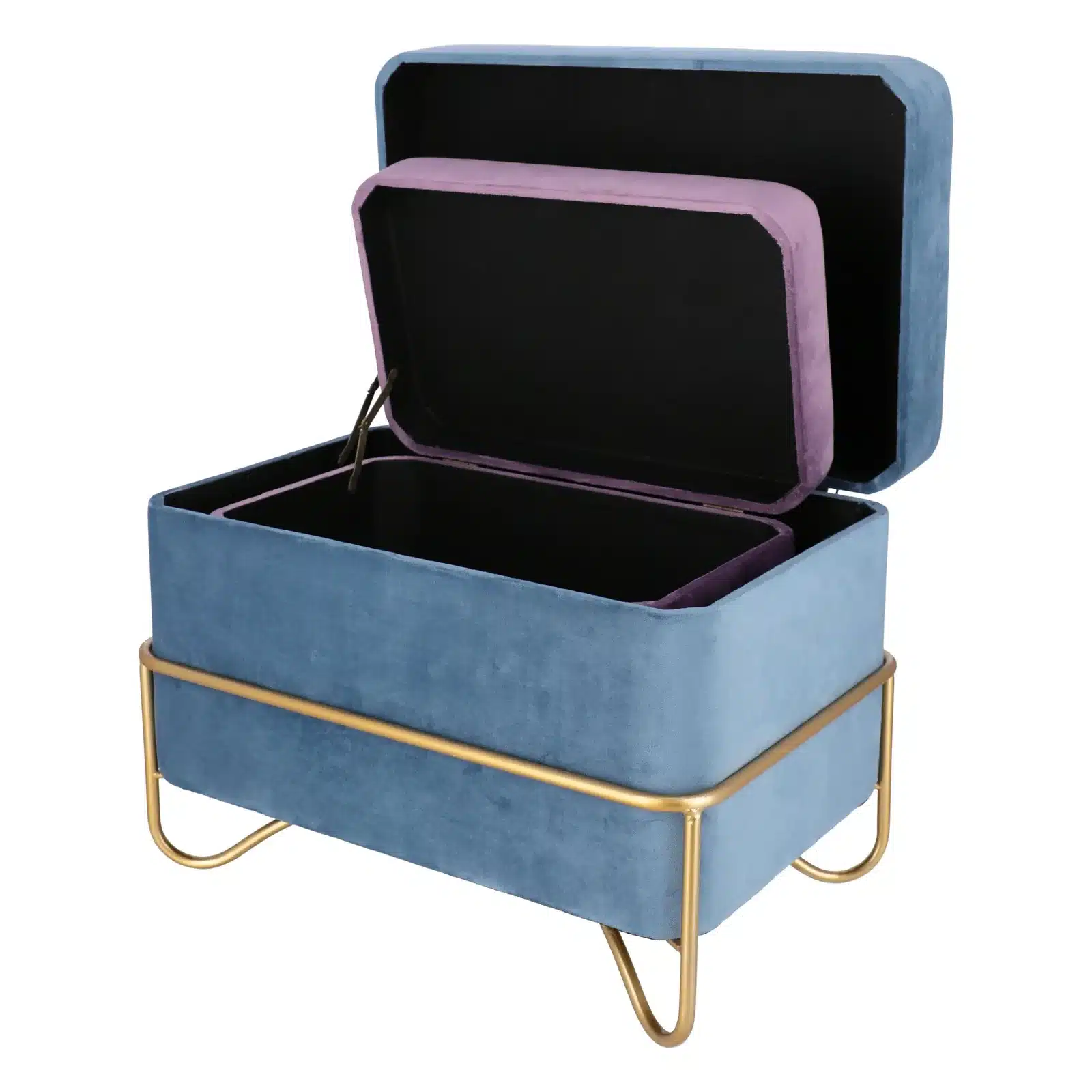 Set elegant Luna de taburete cu spatiu de depozitare, catifea si baza metalica aurie  2 piese - 8
