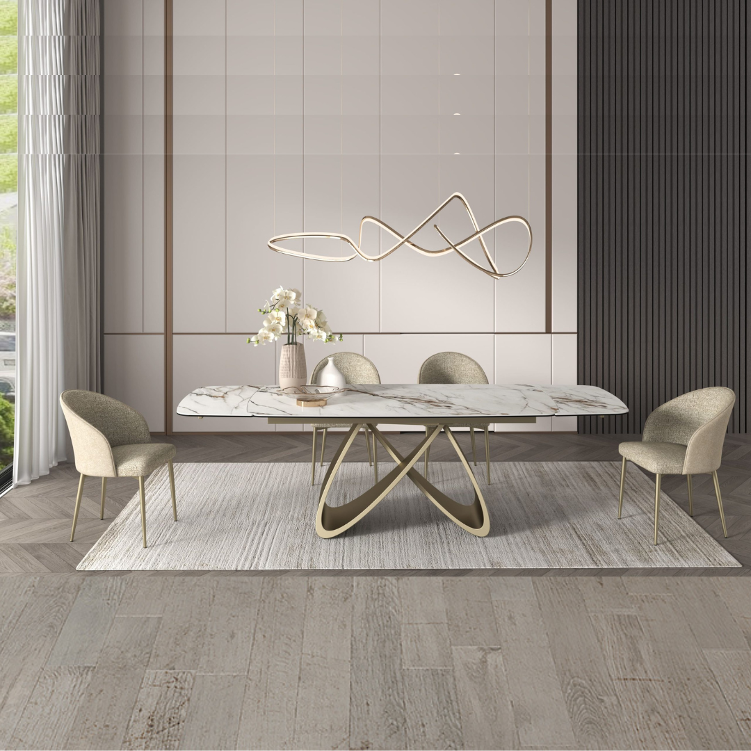 Masă ceramică Infinity extensibilă, picior metalic auriu - 12