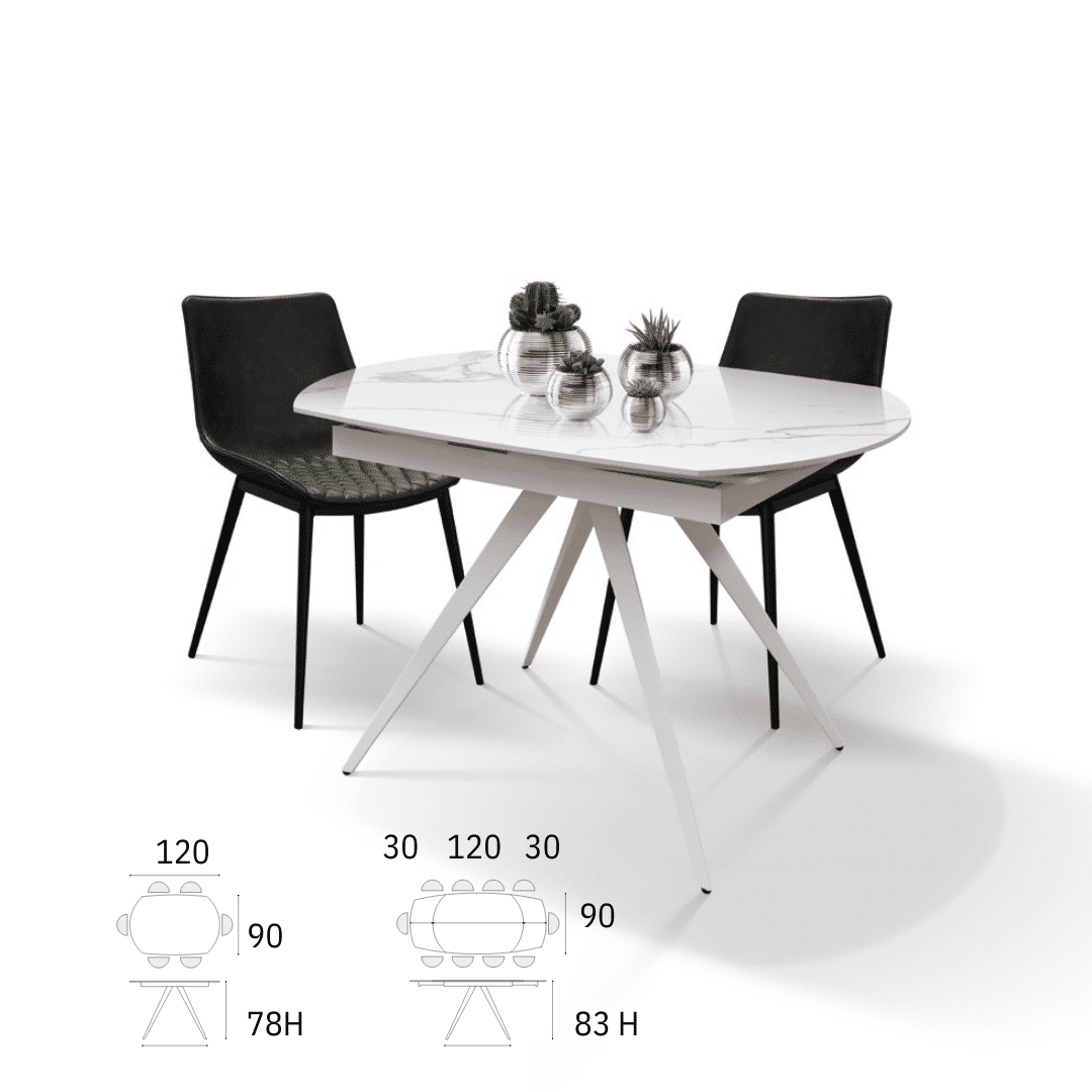 Masă Daisy Rotativă extensibilă, Sticlă ceramică-picior metalic - 3
