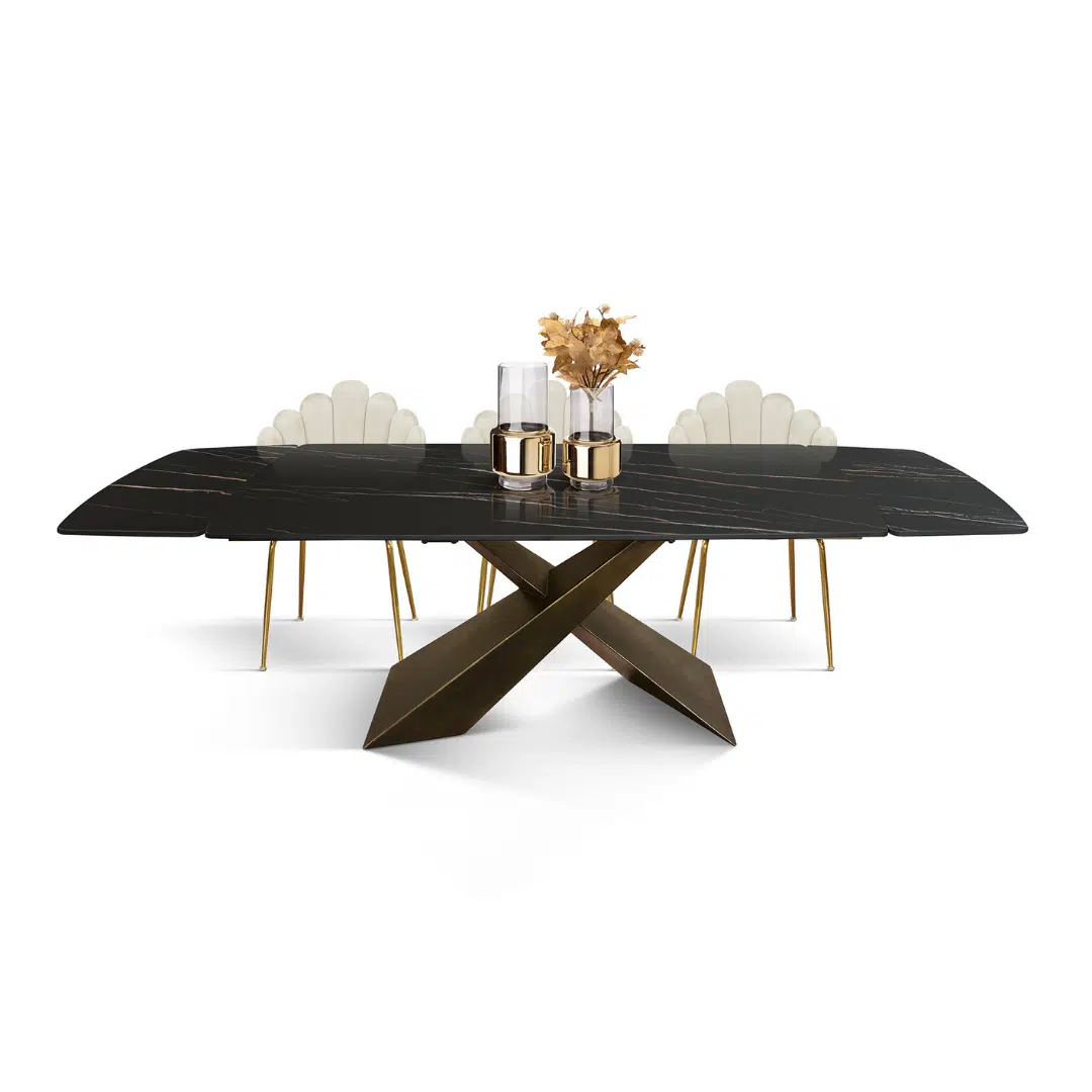 MIRABELLE-MASA BLAT ROTUNJIT CERAMICA NEGRU CU AURIU MAT EXTENSIBILA -PICIOR METALIC BRONZ 180 cm /90 cm - 4