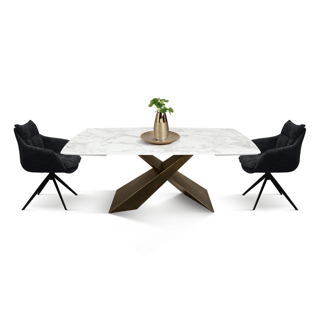 MIRABELLE -MASA BLAT ROTUNJIT CERAMICA ALB  EXTENSIBILA -PICIOR METALIC BRONZ 180 cm/ 90 cm - 10