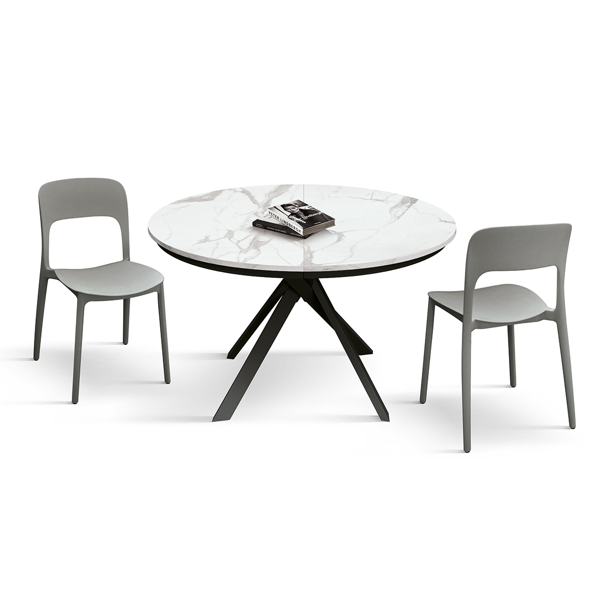 Masa rotunda extensibila Lila, blat Alb Marmorat Ø 120 cm - 12