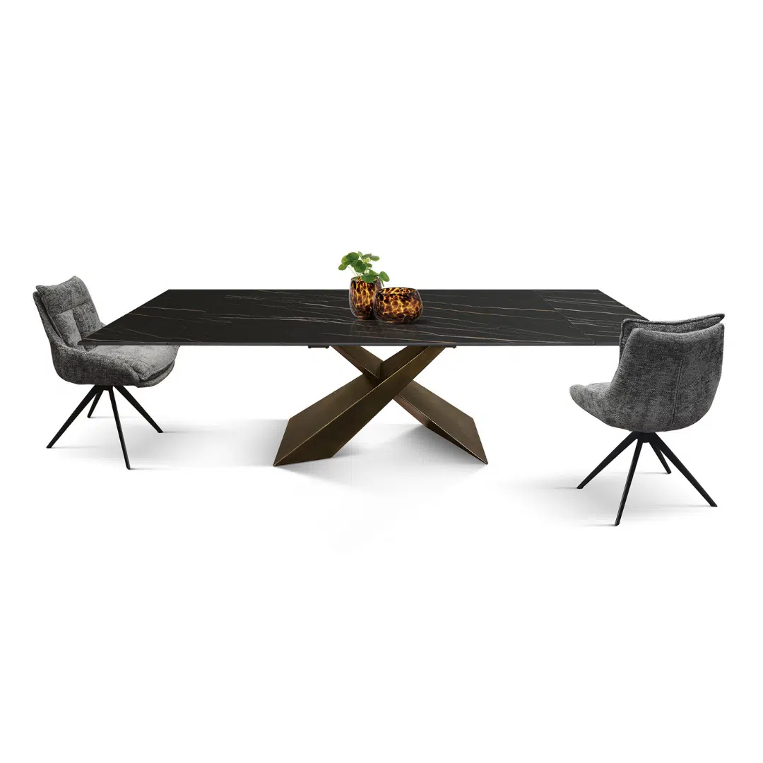 MIRABELLE -MASA BLAT DREPTUNGHIULAR NEGRU CU AURIU MAT EXTENSIBILA-PICIOR METALIC BRONZ 180 cm/ 90 cm - 3