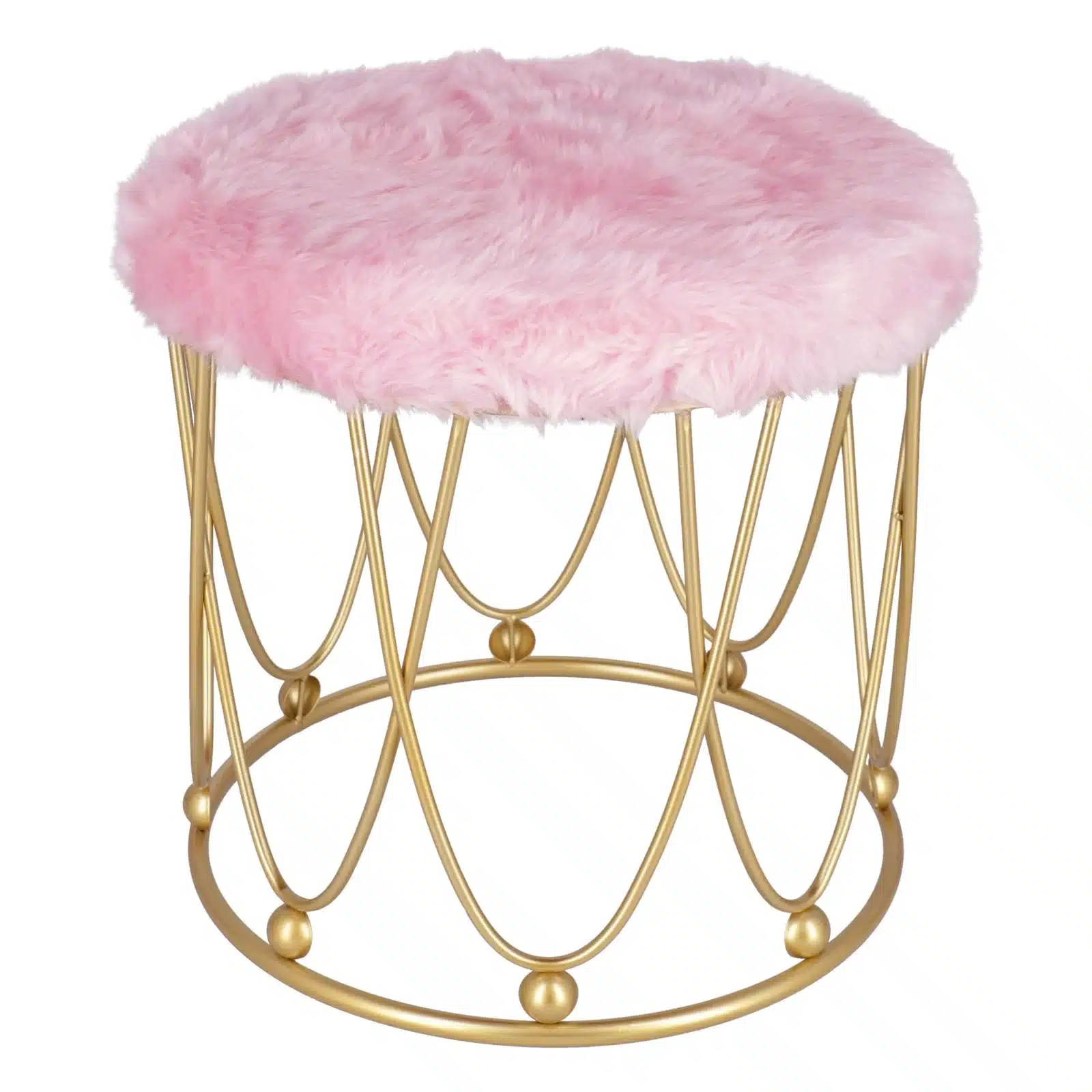 Taburet Pinky baza metalica aurie tapitat roz pudrat - 3
