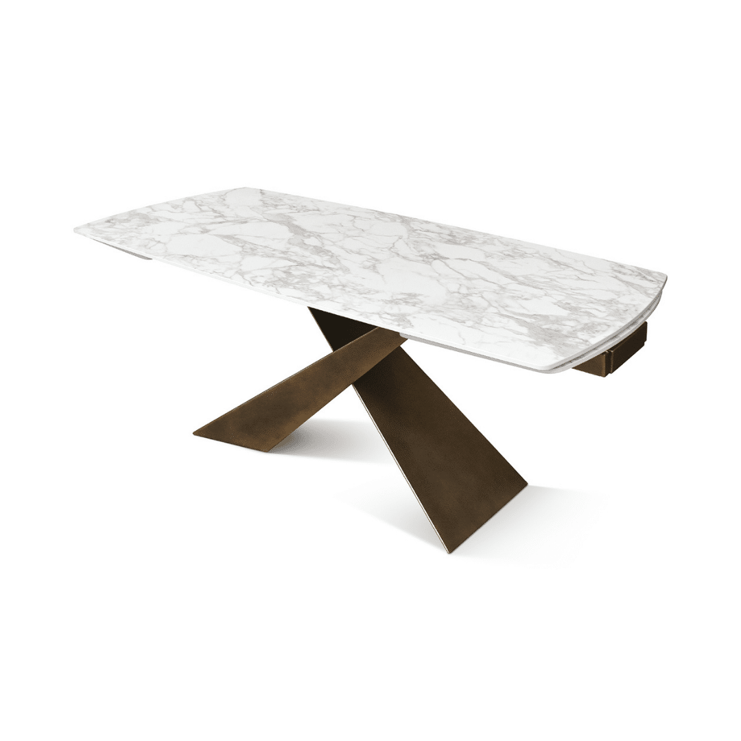 MIRABELLE -MASA BLAT ROTUNJIT CERAMICA ALB  EXTENSIBILA -PICIOR METALIC BRONZ 180 cm/ 90 cm - 18
