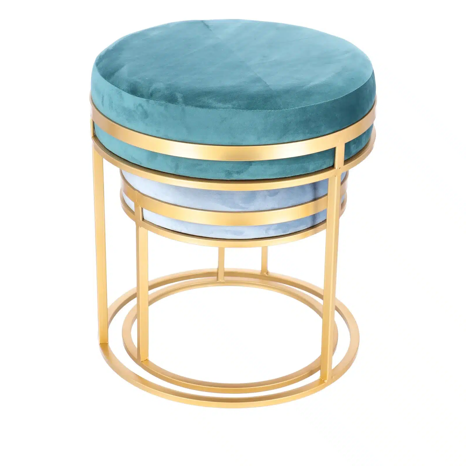 Set taburete Aqua metalice cu sezut din catifea, baza aurie, design modern  2 piese - 3