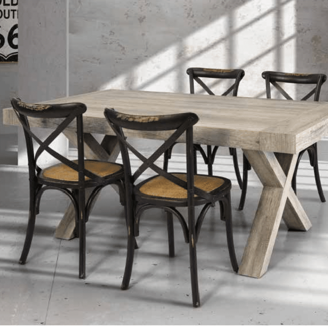 Scaun Antico, lemn antichizat, sezut ratan - 5