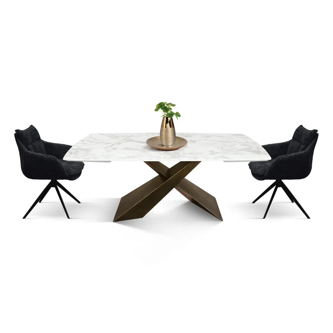 MIRABELLE -MASA BLAT ROTUNJIT CERAMICA ALB  EXTENSIBILA -PICIOR METALIC BRONZ 180 cm/ 90 cm - 2