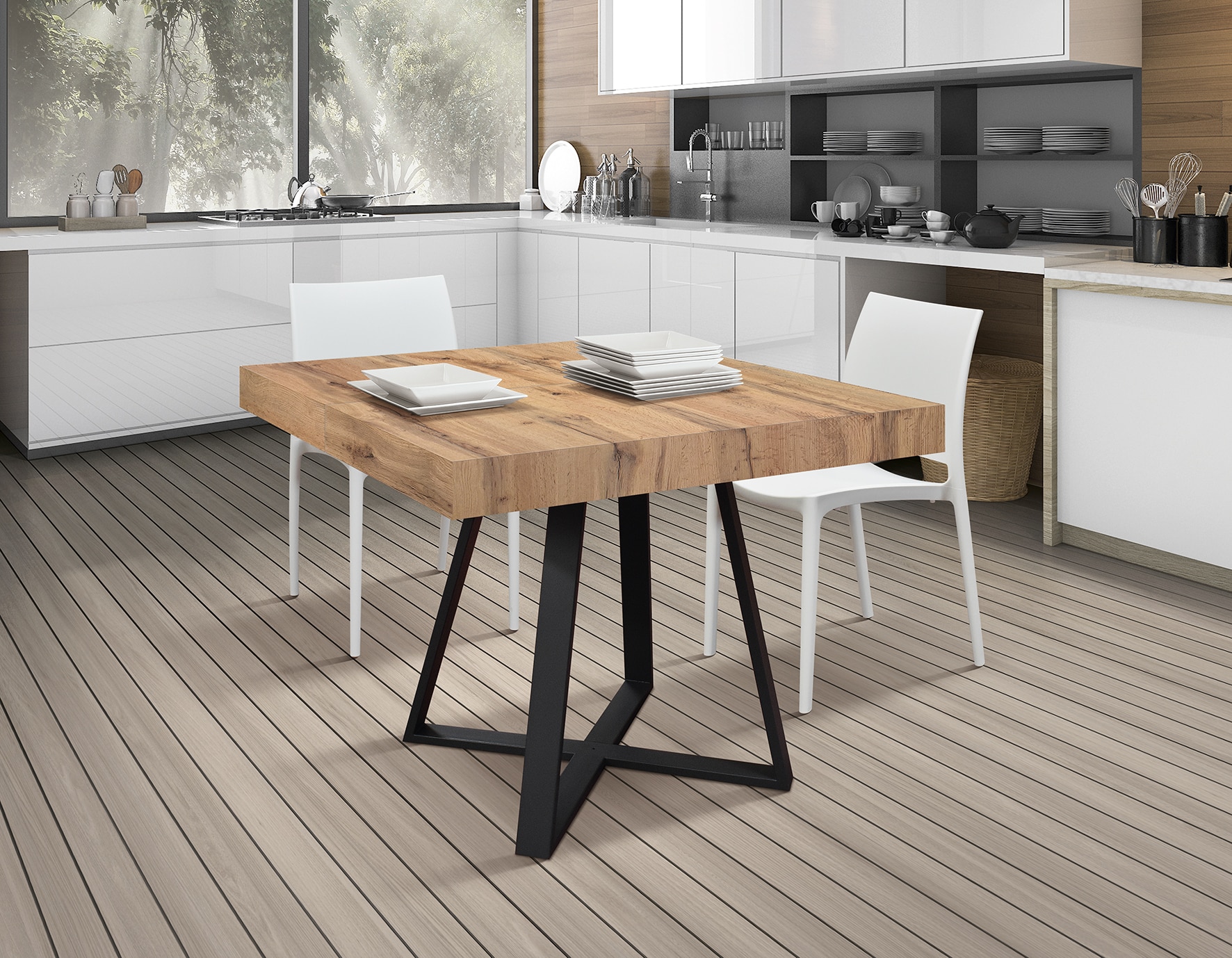 Masa Ariel extensibila, picior metalic negru - 22