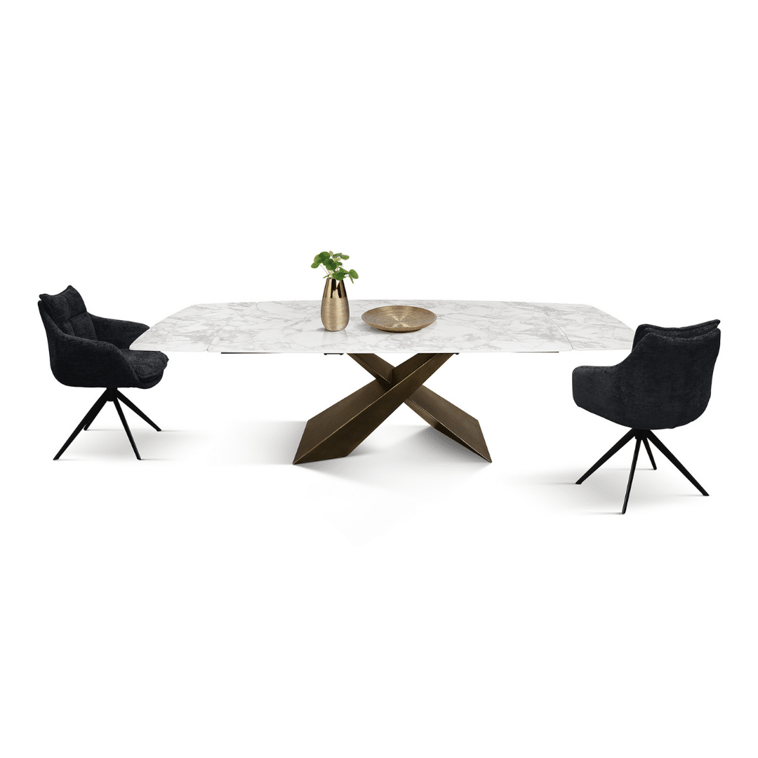 MIRABELLE -MASA BLAT ROTUNJIT CERAMICA ALB  EXTENSIBILA -PICIOR METALIC BRONZ 180 cm/ 90 cm - 13