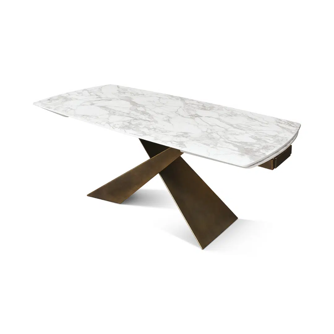 MIRABELLE -MASA BLAT ROTUNJIT CERAMICA ALB  EXTENSIBILA -PICIOR METALIC BRONZ 180 cm/ 90 cm - 4