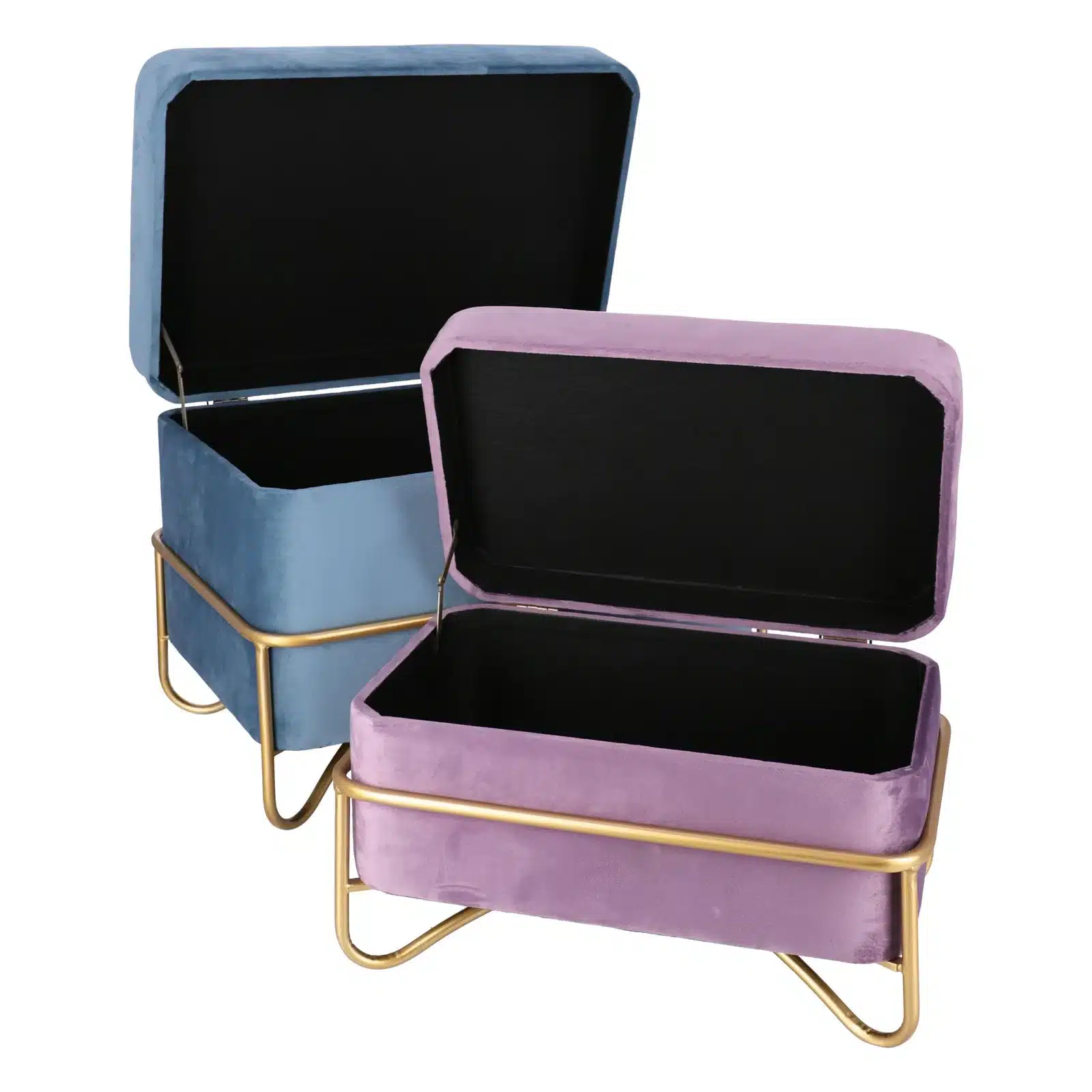 Set elegant Luna de taburete cu spatiu de depozitare, catifea si baza metalica aurie  2 piese - 2