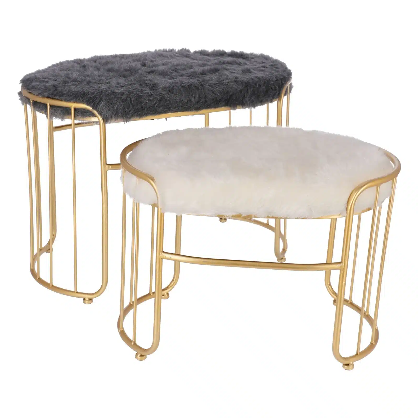 Set taburete Perla metalice cu blanita sintetica, baza aurie, design modern 2 piese