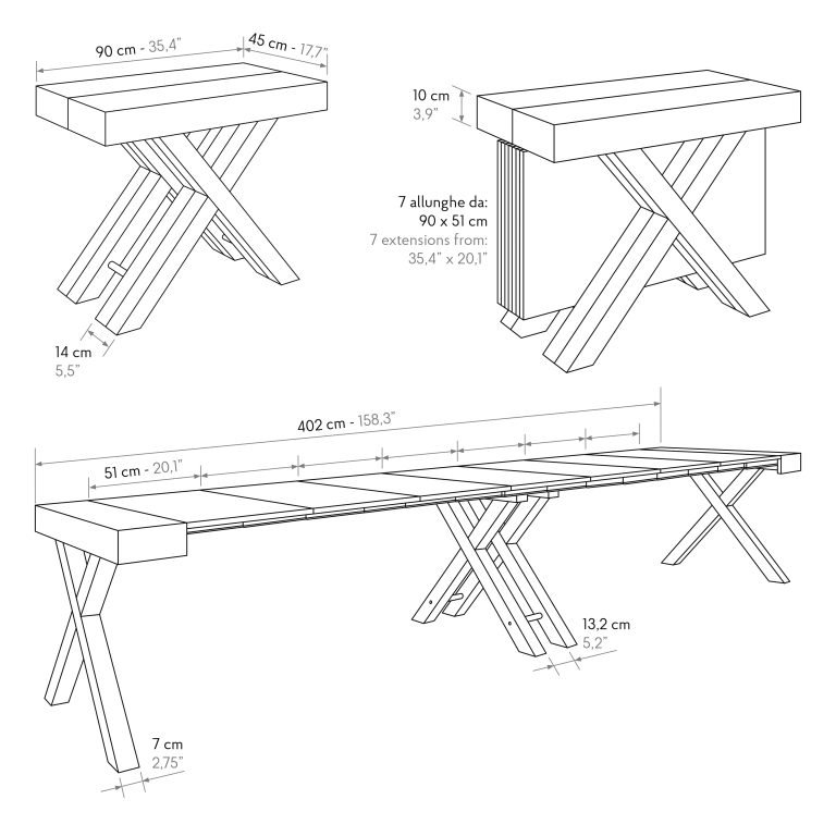 Consolă Linda extensibilă de la 45 cm la 402 cm - 16