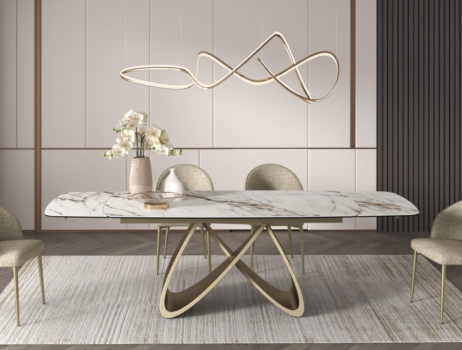 Masă ceramică Infinity extensibilă, picior metalic auriu - 5