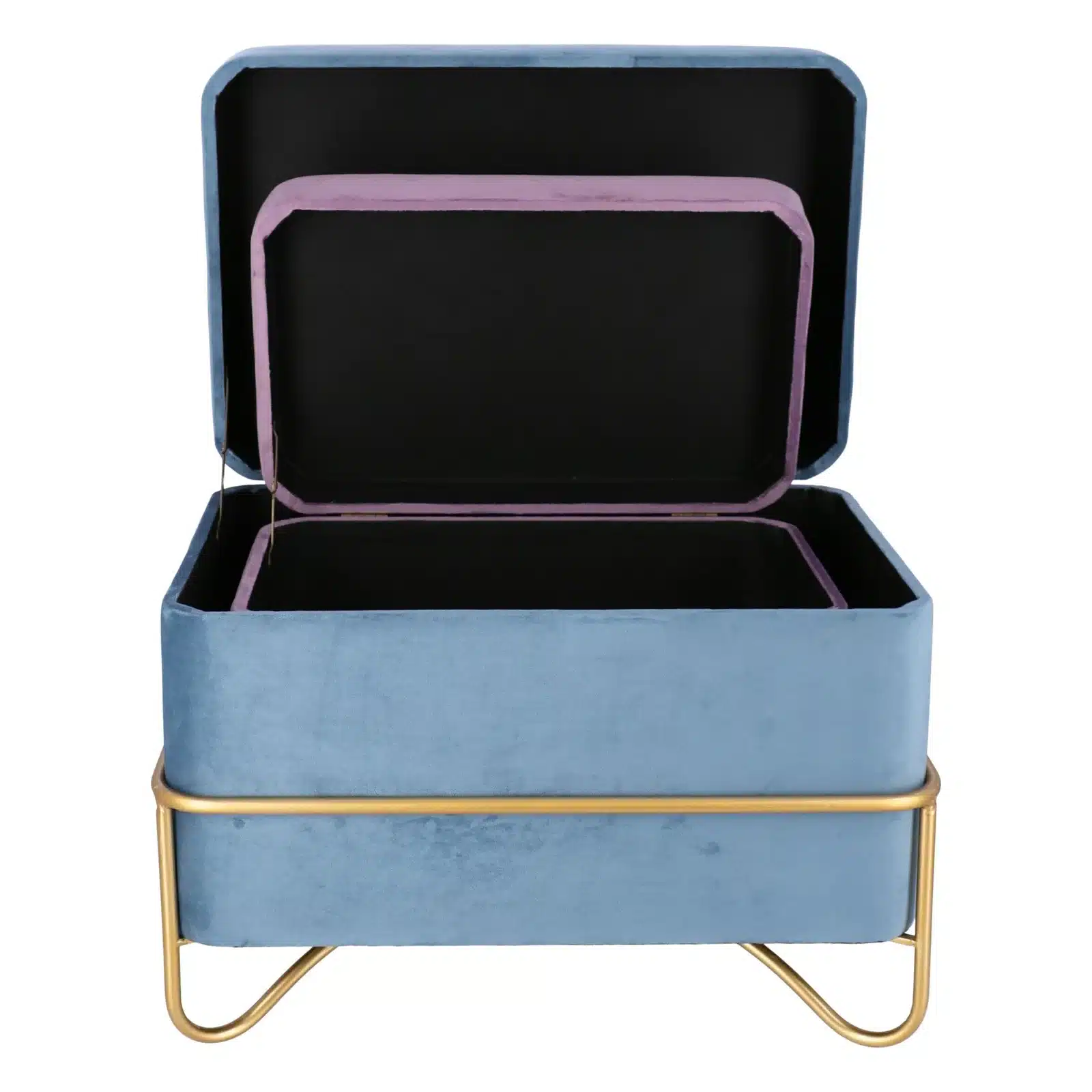 Set elegant Luna de taburete cu spatiu de depozitare, catifea si baza metalica aurie  2 piese - 7