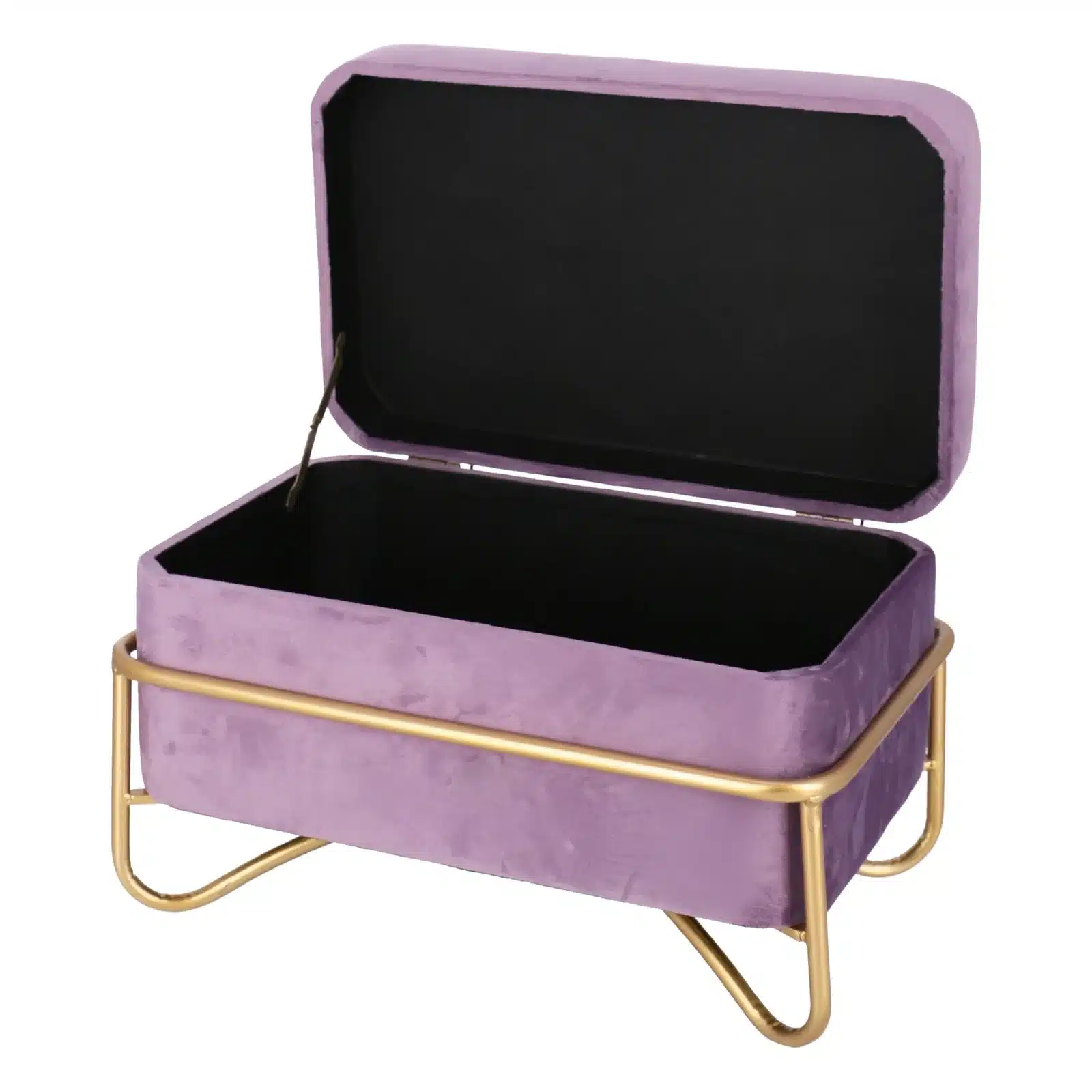 Set elegant Luna de taburete cu spatiu de depozitare, catifea si baza metalica aurie  2 piese - 4