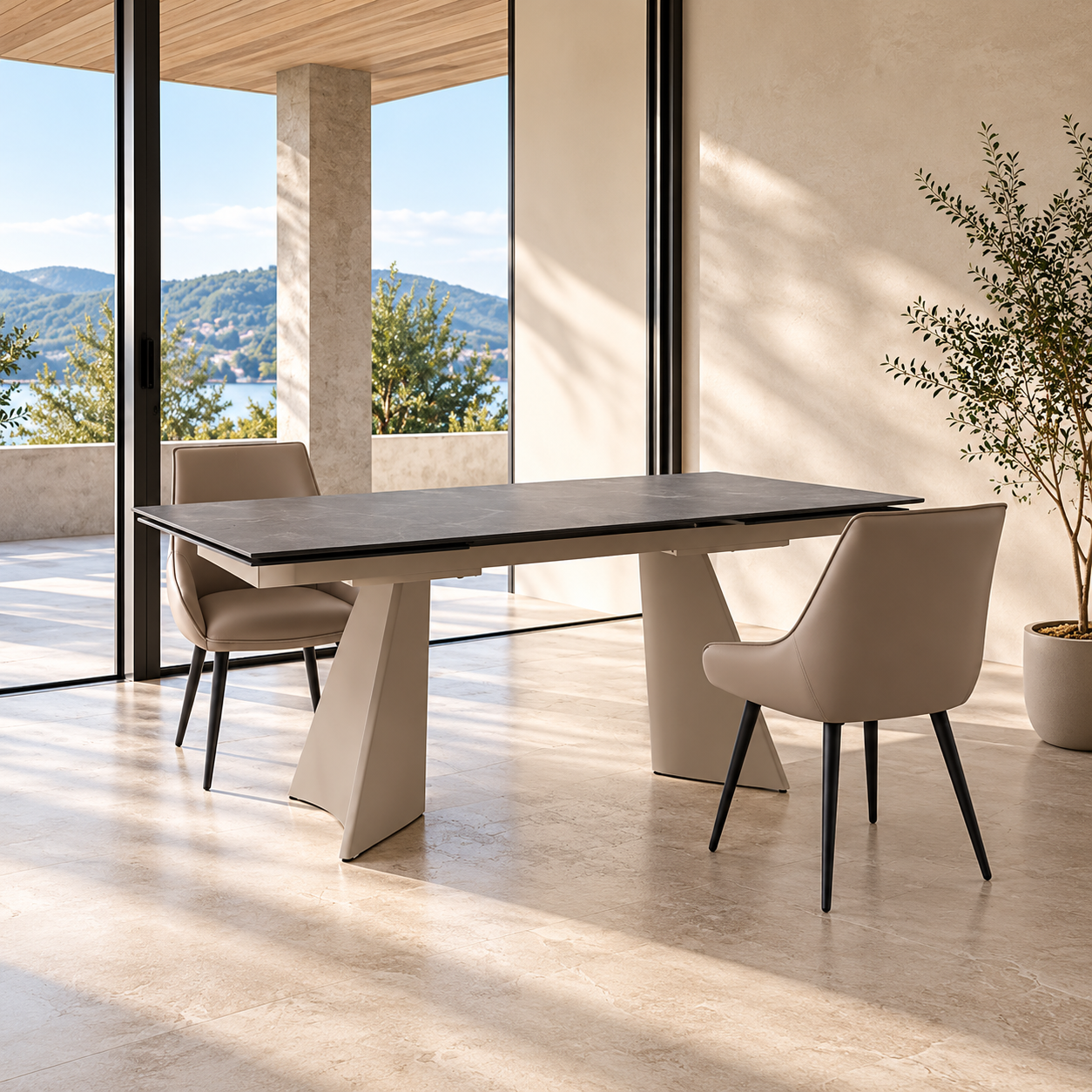 Masă ceramică CORTEN extensibilă, picior beige, 180 cm/90 cm - 1