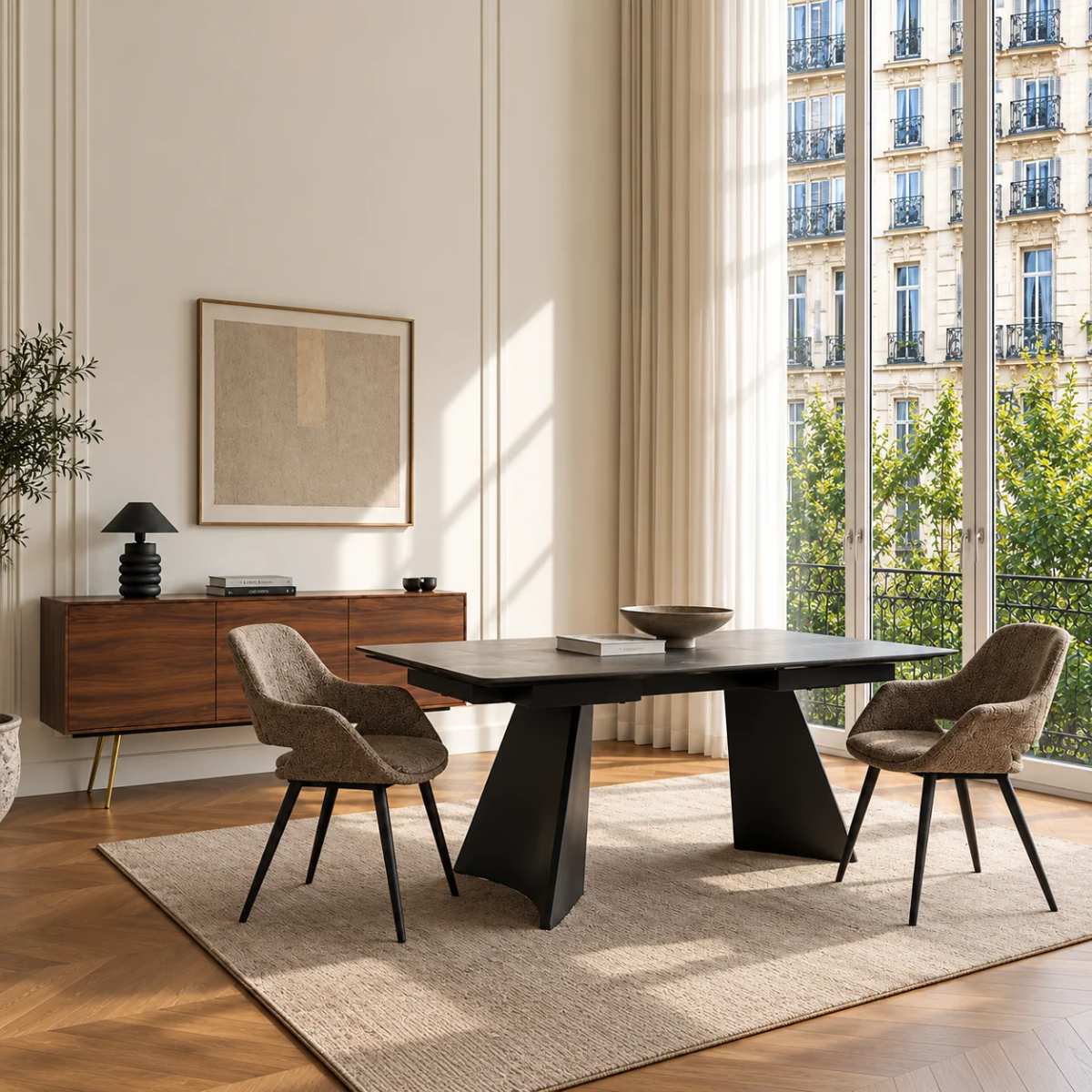 Masă ceramică Corten extensibilă, picior negru, 180 cm/90 cm - 1