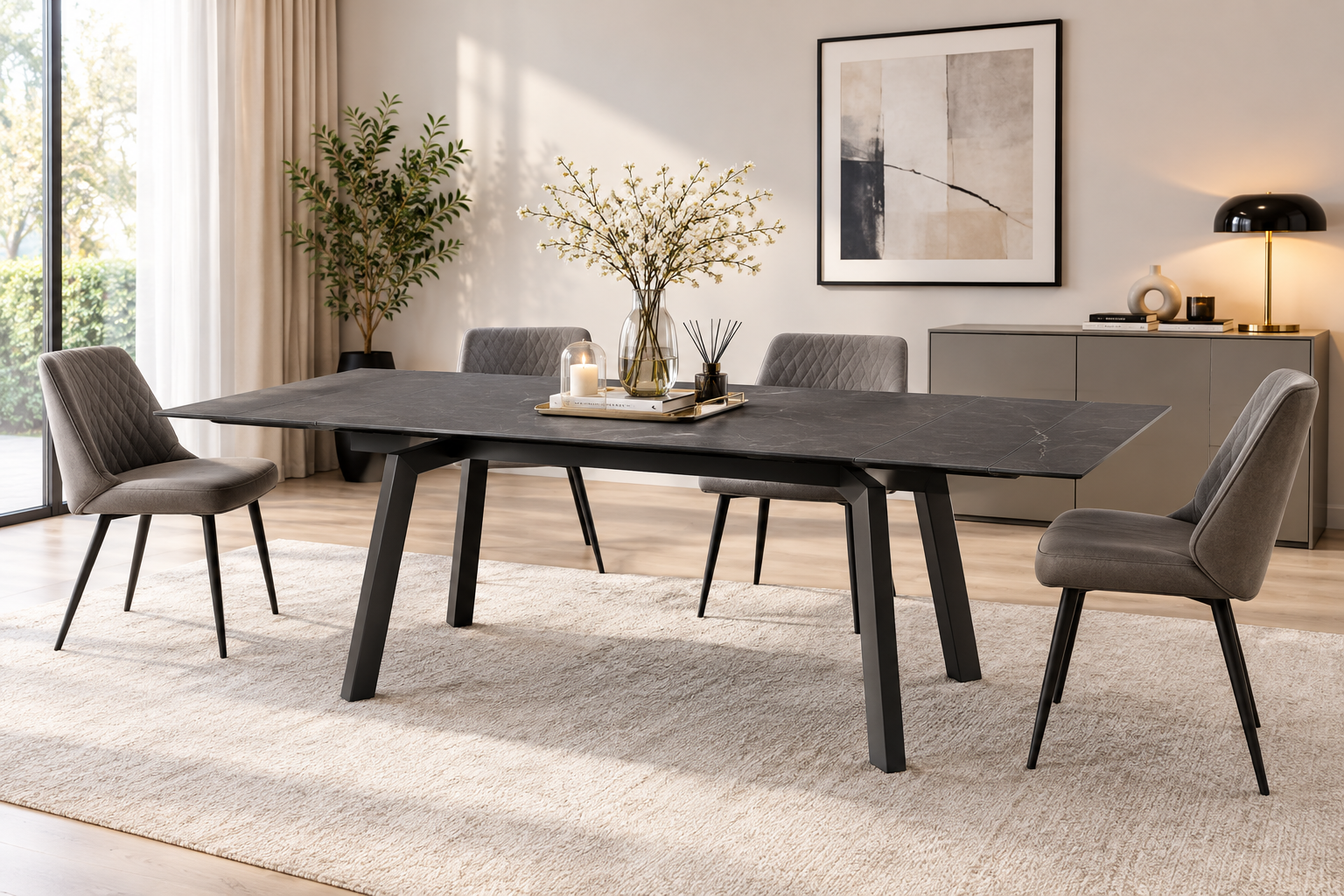 Masă ceramică Sonic BLACK, 140 cm/80 cm și 2 extensii 30 cm